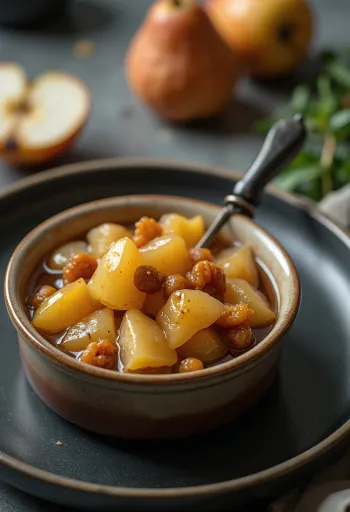 Gusti, zlatnožuti chutney od krušaka u zdjelici