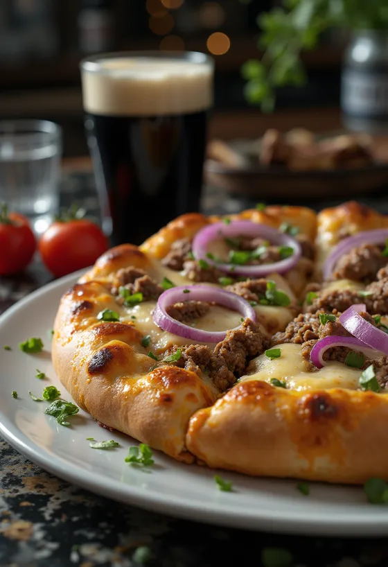 Irska pizza s govedinom poslužena