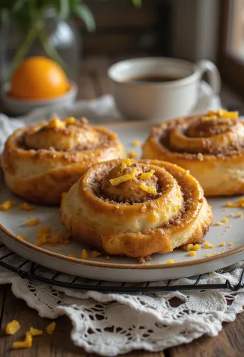 Kanelbulle s koricom naranče, zlatno smeđi pužići s nadjevom od naranče i cimeta