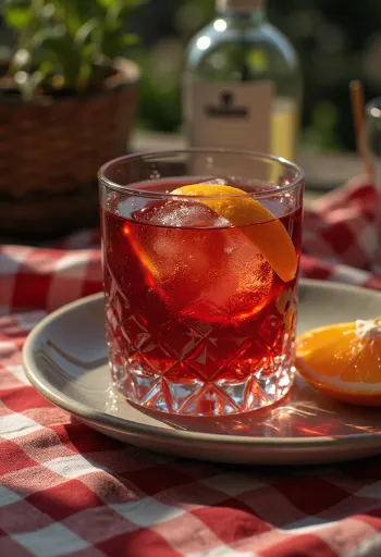 Negroni koktel ukrašen kriškom naranče