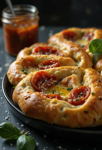 Focaccia s crvenim pestom i parmezanom servirana