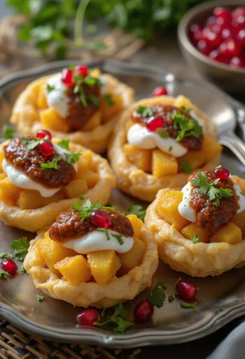 Dahi Puri sa sjemenkama nara i ukrašen jogurtom