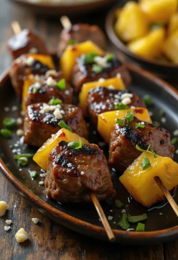 Espetada s ananasom, poslužena sa svježim korijanderom