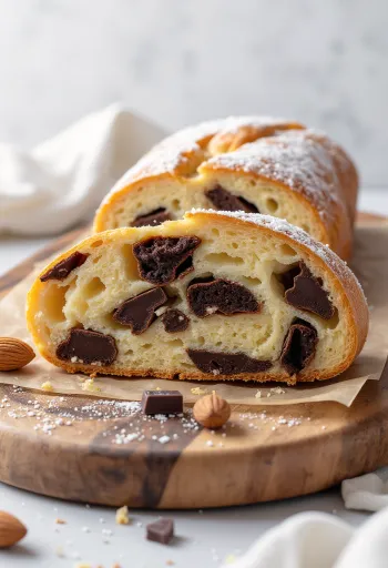 Stollen s tamnom čokoladom na tanjuru