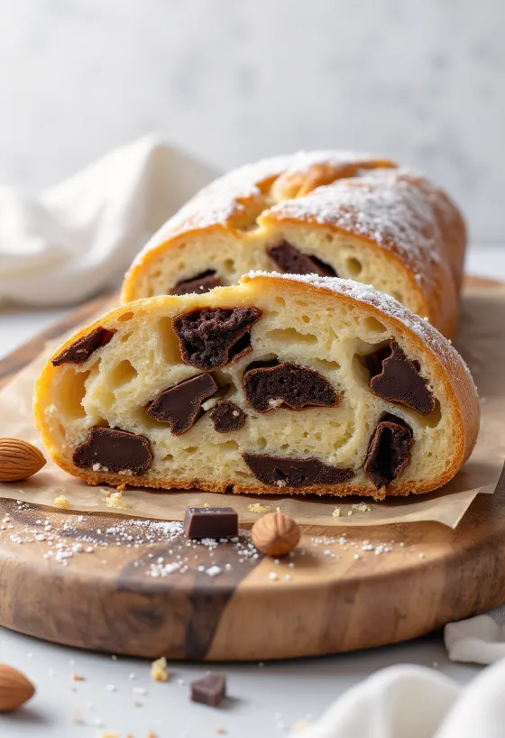 Stollen s tamnom čokoladom na tanjuru