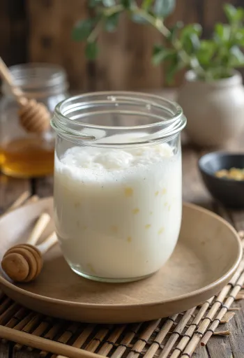 Probiotički kefir s majčinom dušicom poslužen u čaši, sa svježim grančicama majčine dušice