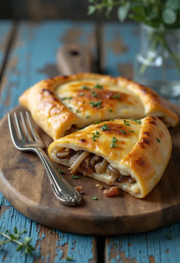 Svježe pečeni Calzone s gljivama i slaninom