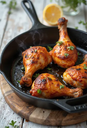 Pikantno začinjeni pečeni pileći bataci posluženi sa svježim povrćem.