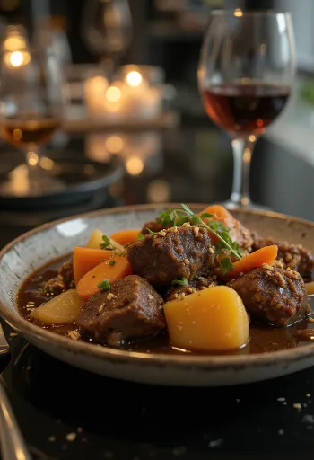 Gusto tamno varivo od antilope s povrćem u zdjeli