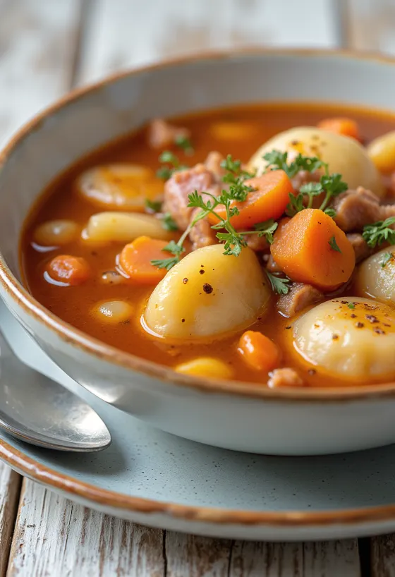 Lažni gulaš bogato začinjen povrćem i crvenom paprikom.