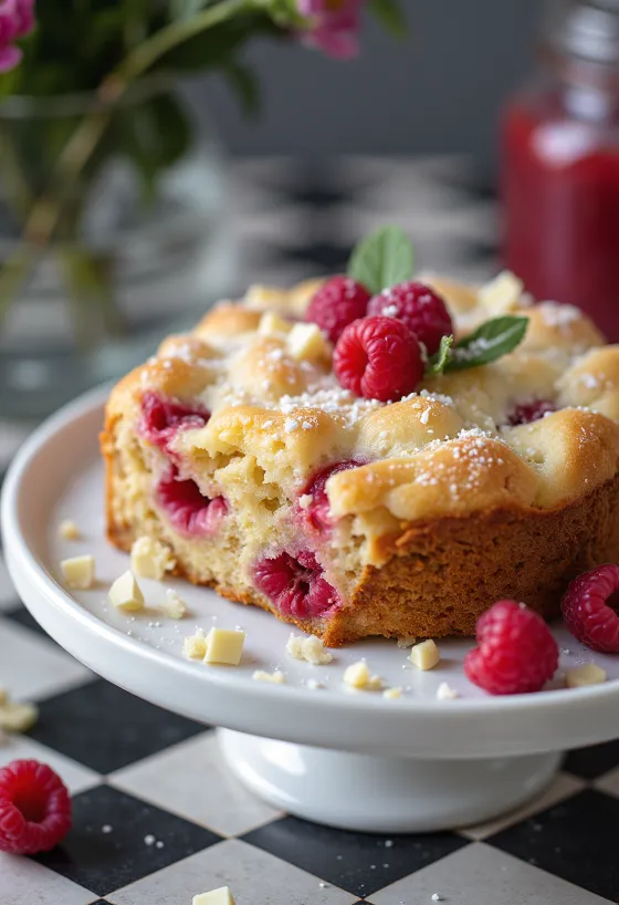 Torta od malina i bijele čokolade poslužena