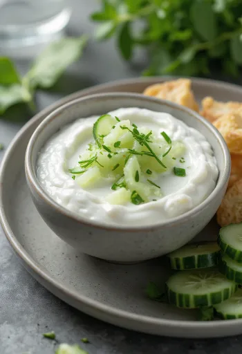 Umak od jogurta i krastavaca poslužen uz svježe povrće