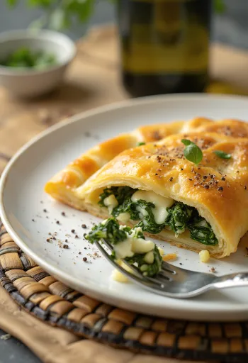 Spanakopita sa svježim sirom, zlatnosmeđa, hrskava pita s bogatim nadjevom od špinata i sira