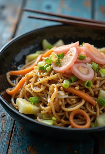 Yakisoba s povrćem, pržena tjestenina s povrćem u boji