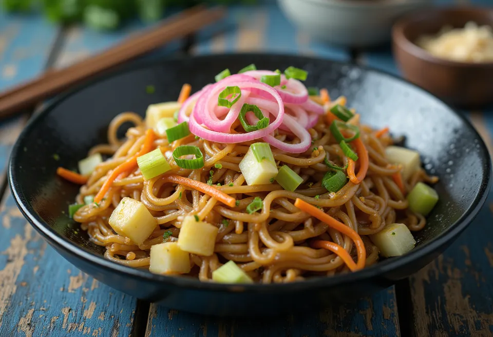 Yakisoba s povrćem, pržena tjestenina s povrćem u boji