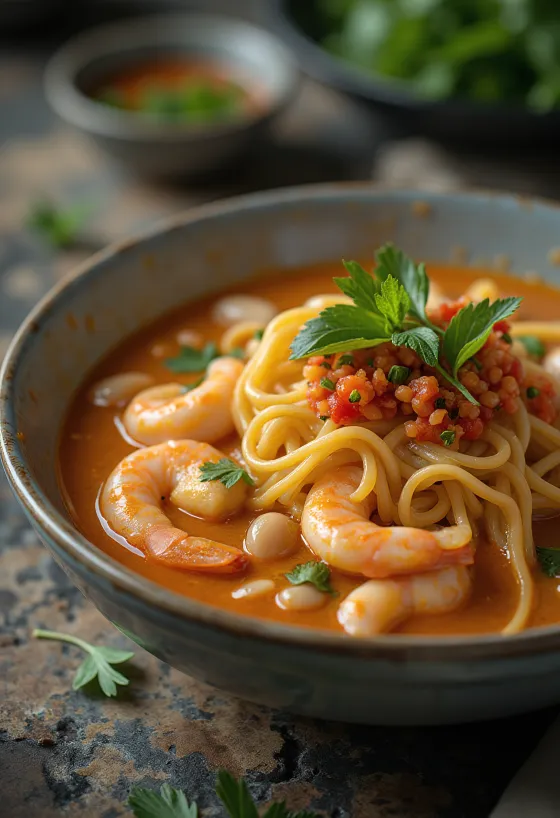 Klasična laksa, začinjena juha na bazi kokosa poslužena s piletinom, tjesteninom i svježim povrćem.
