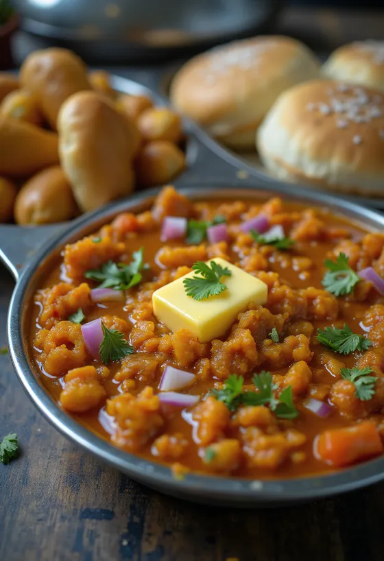 Pav Bhaji s klasičnim povrćem, svježim korijanderom, poslužen s prepečenim pecivom