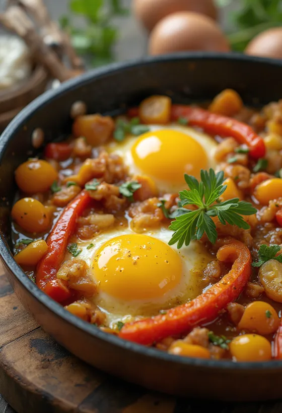 Ratatouille sa šarenim pečenim povrćem, ukrašen svježim začinskim biljem