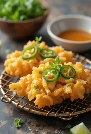 Ljuti kakiage poslužen s komadićima povrća