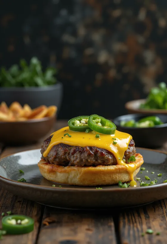 Hamburger s jalapeñom i sirom sa sočnom pljeskavicom i pikantnom jalapeño papričicom