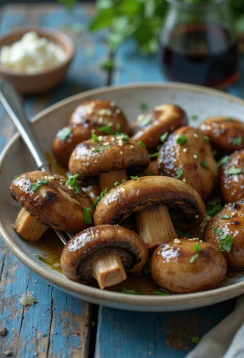 BBQ grilani šampinjoni servirani