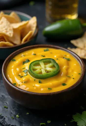 Poslužen cheddar umak s jalapeño papričicama