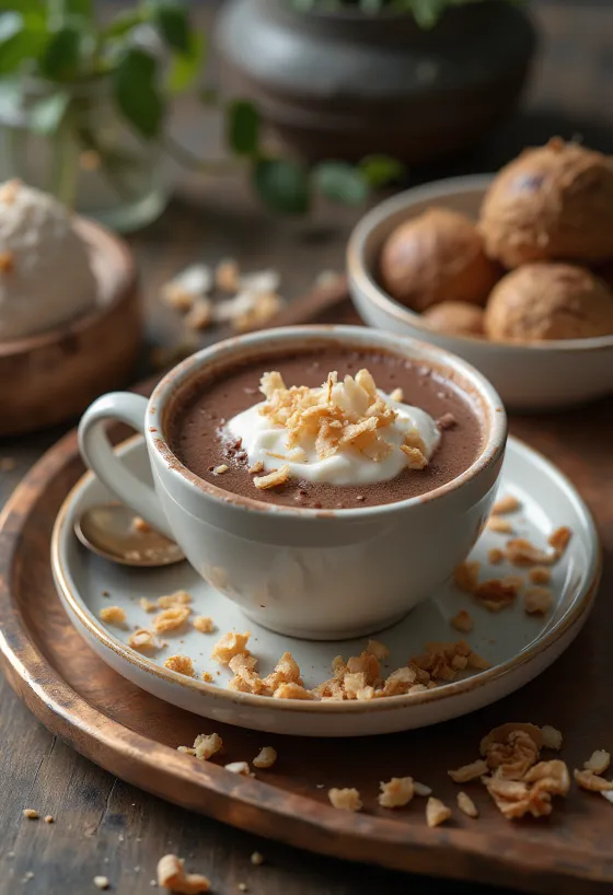 Vrući napitak od kokosa svježe poslužen