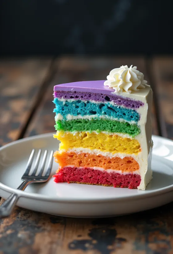 Torta duginih boja s bijelim fondantom i šarenim unutarnjim slojevima