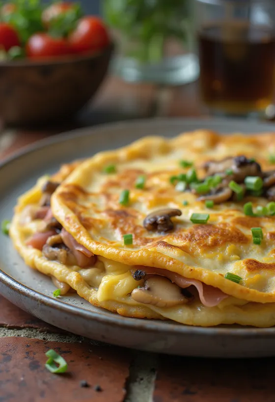 Slani francuski crêpe punjen šunkom, sirom i gljivama