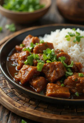 Servirani goveđi rendang s rižom