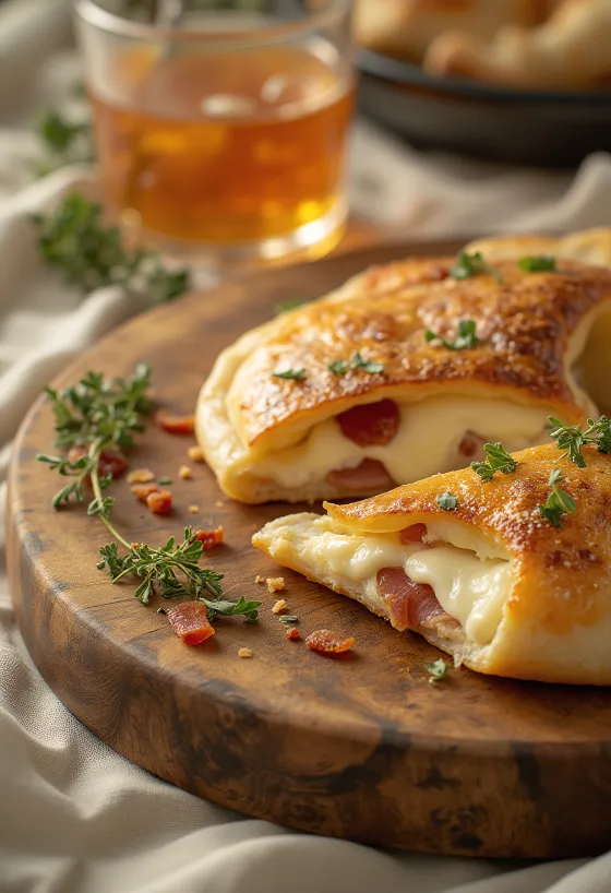 Calzone s vrhnjem i slaninom servirano