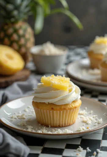 Kokos-ananas cupcakes posluženi na tanjuru
