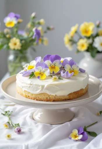 Proljetna torta s cvijećem ukrašena jestivim cvijećem