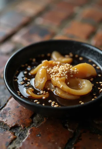 Zaslađeni soja umak poslužen s grilanim povrćem