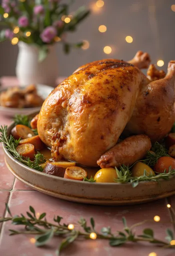 Punjena purica pečena u pećnici, s hrskavom kožom i bogatim nadjevom.