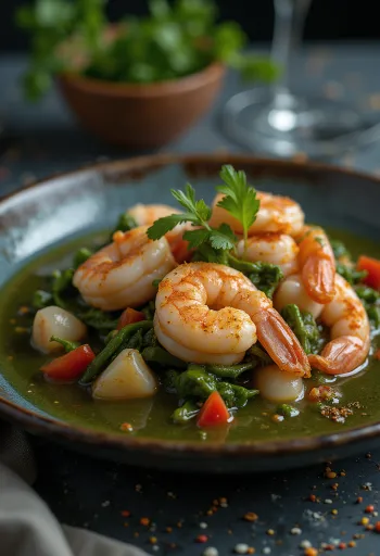 Callaloo s kozicama, zeleno varivo s kokosom