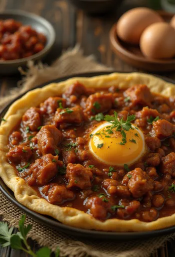 Doro Wat serviran s tvrdo kuhanim jajem i injera pogačama