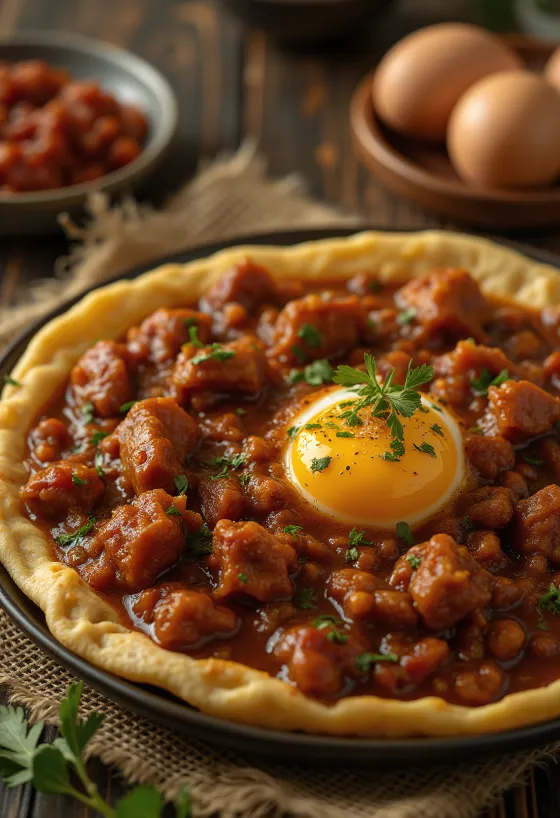 Doro Wat serviran s tvrdo kuhanim jajem i injera pogačama