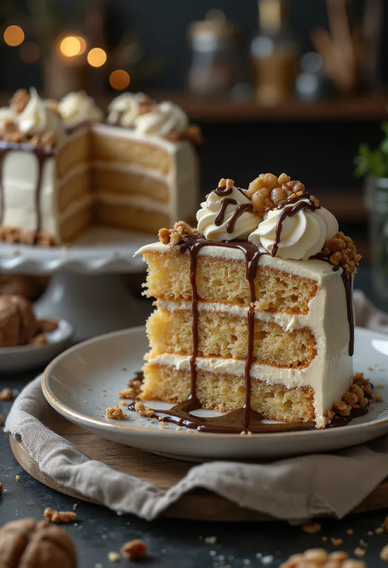 Torta od kestena s kremom od oraha poslužena