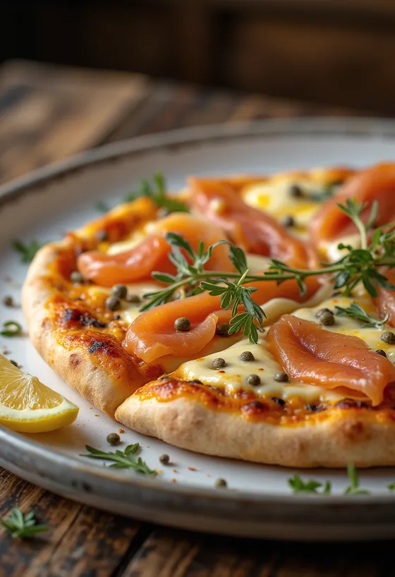 Pizza à la Norvégienne s dimljenim lososom, kaparima i kiselim vrhnjem