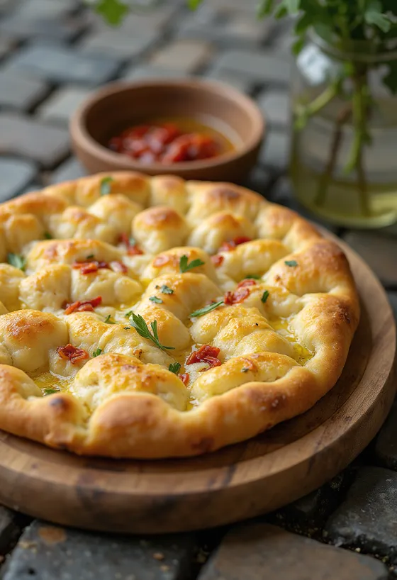 Poslužena focaccia s čilijem i češnjakom