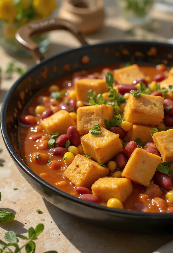 Poslužen začinjeni tofu s grahom