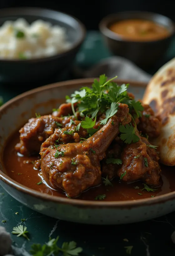 Nihari s govedinom, kuhan u bogatom začinjenom umaku, ukrašen svježim korijanderom