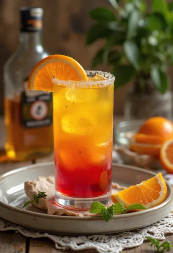 Tequila Sunrise koktel ukrašen kriškom naranče i trešnjom