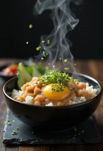 Tuna i jaja preko riže u zdjelici