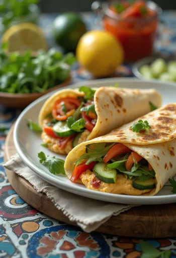 Wrap s humusom i krastavcima punjen svježim povrćem