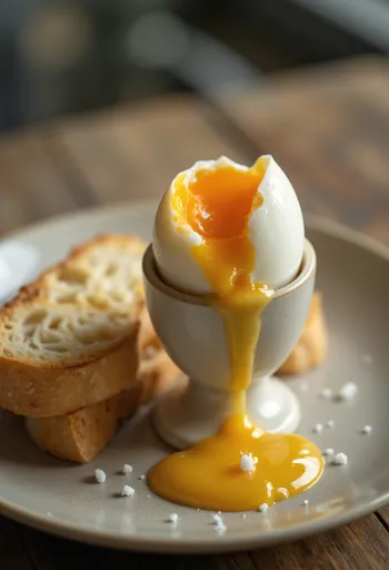 Meko kuhano jaje svježe kuhano, posluženo za doručak.