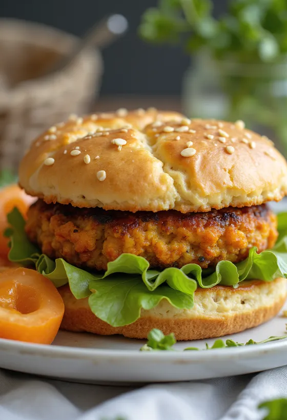 Prebiotički povrtni burger poslužen sa svježim povrćem i u pecivu od cjelovitog zrna