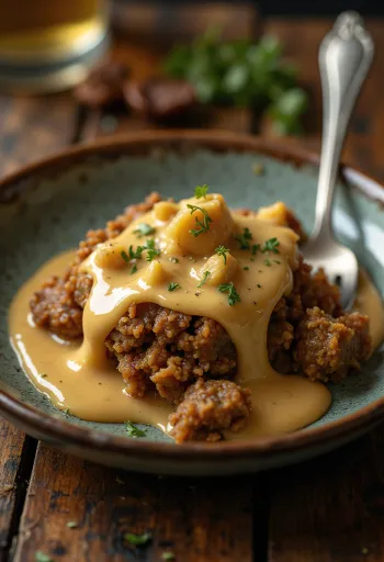 Haggis s umakom od viskija, poslužen u kremastom umaku od viskija, sa začinjenim haggisom