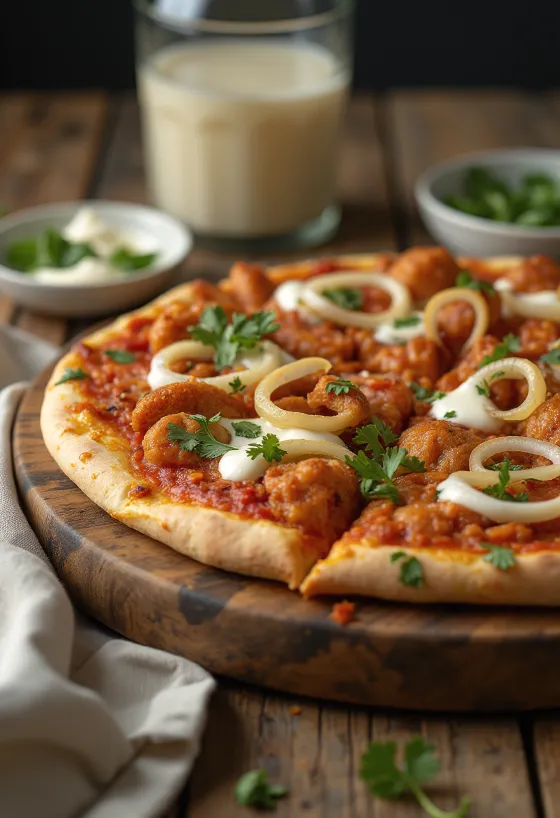 Tandoori chicken pizza s indijskim začinima i korijandrom